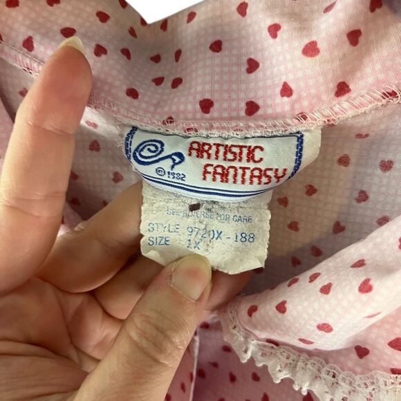 Vtg 80s Artistic Fantasy Gingham Heart Print Pearl Snap Robe Dress Jam Jar Pocke - Picture 5 of 11